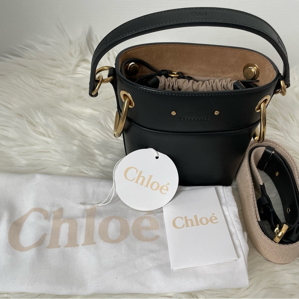 Chloé Black Leather Mini Bucket Crossbody with Gold Hardware